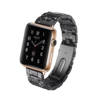 Simple Fashion Resin Watch Band for Apple Watch Series 5 & 4 44mm & Series 3 & 2 & 1 42mm(Black Flower)