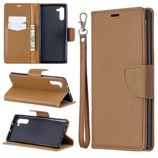 Litchi Texture Pure Color Horizontal Flip PU Leather Case with Holder & Card Slots & Wallet & Lanyard for Galaxy Note10(Brown)