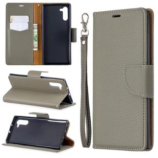 Litchi Texture Pure Color Horizontal Flip PU Leather Case with Holder & Card Slots & Wallet & Lanyard for Galaxy Note10(Grey)