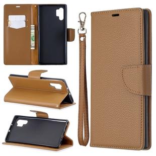 Litchi Texture Pure Color Horizontal Flip PU Leather Case with Holder & Card Slots & Wallet & Lanyard for Galaxy Note10+(Brown)