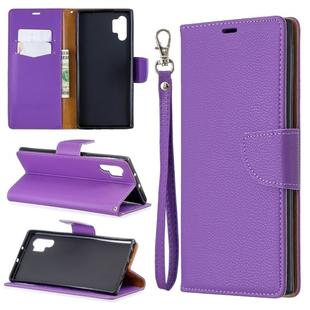 Litchi Texture Pure Color Horizontal Flip PU Leather Case with Holder & Card Slots & Wallet & Lanyard for Galaxy Note10+(Purple)