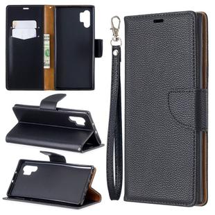 Litchi Texture Pure Color Horizontal Flip PU Leather Case with Holder & Card Slots & Wallet & Lanyard for Galaxy Note10+(Black)
