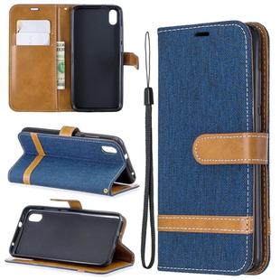Color Matching Denim Texture Horizontal Flip Leather Case with Holder & Card Slots & Wallet & Lanyard for Xiaomi Redmi 7A(Dark Blue)