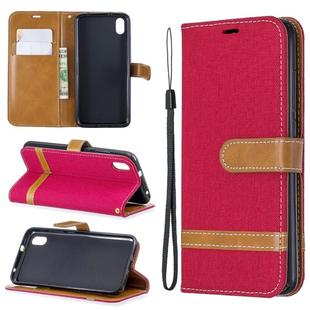 Color Matching Denim Texture Horizontal Flip Leather Case with Holder & Card Slots & Wallet & Lanyard for Xiaomi Redmi 7A(Red)