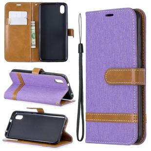 Color Matching Denim Texture Horizontal Flip Leather Case with Holder & Card Slots & Wallet & Lanyard for Xiaomi Redmi 7A(Purple)