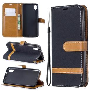 Color Matching Denim Texture Horizontal Flip Leather Case with Holder & Card Slots & Wallet & Lanyard for Xiaomi Redmi 7A(Black)