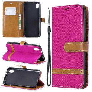 Color Matching Denim Texture Horizontal Flip Leather Case with Holder & Card Slots & Wallet & Lanyard for Xiaomi Redmi 7A(Rose Red)