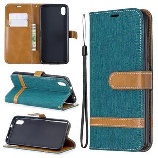 Color Matching Denim Texture Horizontal Flip Leather Case with Holder & Card Slots & Wallet & Lanyard for Xiaomi Redmi 7A(Green)