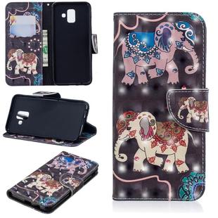 3D Colored Drawing Horizontal Flip Leather Case with Holder & Card Slots & Wallet For Galaxy A6 (2018)(Two Elephants)