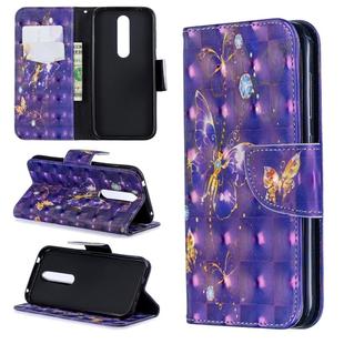 3D Colored Drawing Horizontal Flip Leather Case with Holder & Card Slots & Wallet For Nokia 4.2(Purple Butterfly)