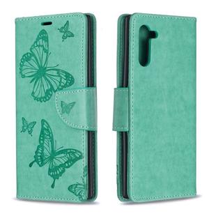 Two Butterflies Embossing Pattern Horizontal Flip Leather Case with Holder & Card Slot & Wallet & Lanyard for Galaxy Note10(Green)