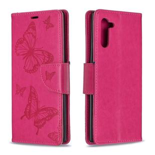 Two Butterflies Embossing Pattern Horizontal Flip Leather Case with Holder & Card Slot & Wallet & Lanyard for Galaxy Note10(Rose Red)
