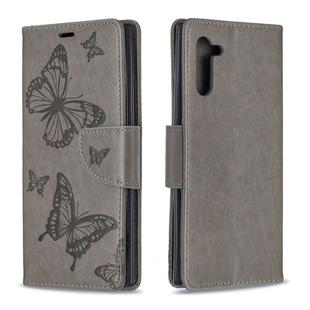 Two Butterflies Embossing Pattern Horizontal Flip Leather Case with Holder & Card Slot & Wallet & Lanyard for Galaxy Note10(Grey)