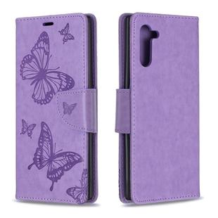 Two Butterflies Embossing Pattern Horizontal Flip Leather Case with Holder & Card Slot & Wallet & Lanyard for Galaxy Note10(Purple)