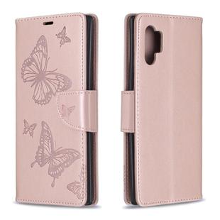 Two Butterflies Embossing Pattern Horizontal Flip Leather Case with Holder & Card Slot & Wallet & Lanyard for Galaxy Note10+(Rose Gold)