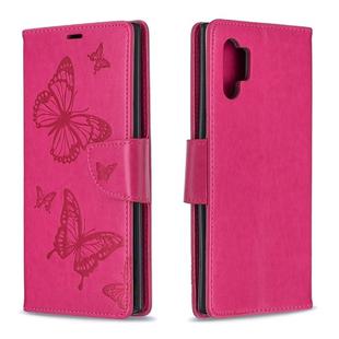 Two Butterflies Embossing Pattern Horizontal Flip Leather Case with Holder & Card Slot & Wallet & Lanyard for Galaxy Note10+(Rose Red)