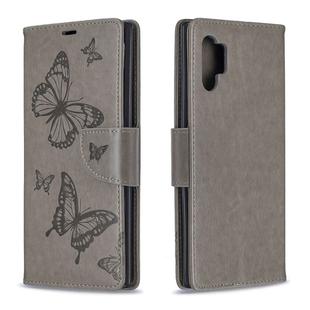 Two Butterflies Embossing Pattern Horizontal Flip Leather Case with Holder & Card Slot & Wallet & Lanyard for Galaxy Note10+(Grey)