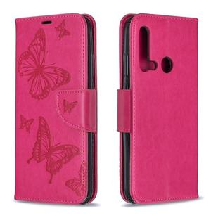 Two Butterflies Embossing Pattern Horizontal Flip Leather Case with Holder & Card Slot & Wallet & Lanyard for Huawei P20 lite (2019) / nova 5i(Rose Red)