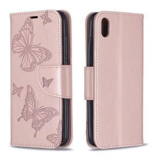 Two Butterflies Embossing Pattern Horizontal Flip Leather Case with Holder & Card Slot & Wallet & Lanyard for Xiaomi Redmi 7A(Rose Gold)