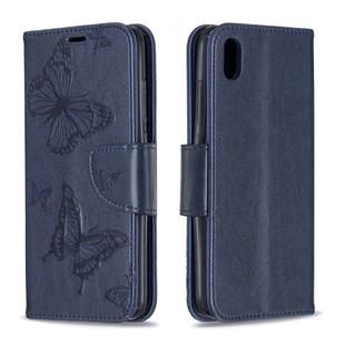 Two Butterflies Embossing Pattern Horizontal Flip Leather Case with Holder & Card Slot & Wallet & Lanyard for Xiaomi Redmi 7A(Dark Blue)
