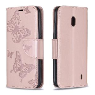 Two Butterflies Embossing Pattern Horizontal Flip Leather Case with Holder & Card Slot & Wallet & Lanyard for Nokia 2.2(Rose Gold)
