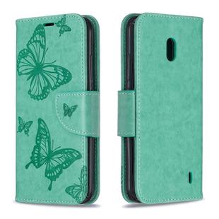 Two Butterflies Embossing Pattern Horizontal Flip Leather Case with Holder & Card Slot & Wallet & Lanyard for Nokia 2.2(Green)