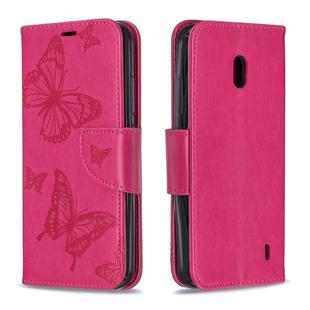 Two Butterflies Embossing Pattern Horizontal Flip Leather Case with Holder & Card Slot & Wallet & Lanyard for Nokia 2.2(Rose Red)