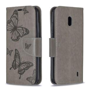 Two Butterflies Embossing Pattern Horizontal Flip Leather Case with Holder & Card Slot & Wallet & Lanyard for Nokia 2.2(Grey)