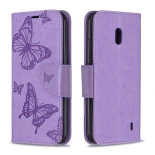 Two Butterflies Embossing Pattern Horizontal Flip Leather Case with Holder & Card Slot & Wallet & Lanyard for Nokia 2.2(Purple)