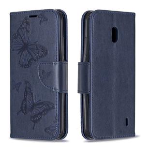 Two Butterflies Embossing Pattern Horizontal Flip Leather Case with Holder & Card Slot & Wallet & Lanyard for Nokia 2.2(Dark Blue)