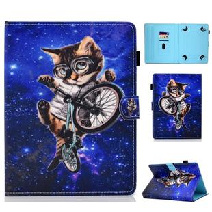 Colored Drawing Stitching Universal Horizontal Flip Leather Case, with Holder & Card Slots for 10 inch Tablet PC(Cat)