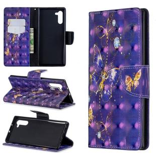 3D Colored Drawing Pattern Horizontal Flip Leather Case with Holder & Card Slots & Wallet For Galaxy Note10(Purple Butterfly)