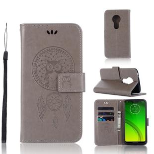 Wind Chime Owl Embossing Pattern Horizontal Flip Leather Case with Holder & Card Slots & Wallet For Motorola Moto G7 Power(Grey)