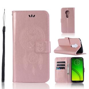 Wind Chime Owl Embossing Pattern Horizontal Flip Leather Case with Holder & Card Slots & Wallet For Motorola Moto G7 Power(Rose Gold)