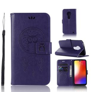 Wind Chime Owl Embossing Pattern Horizontal Flip Leather Case with Holder & Card Slots & Wallet For Motorola Moto G7(Purple)