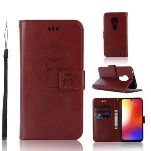 Wind Chime Owl Embossing Pattern Horizontal Flip Leather Case with Holder & Card Slots & Wallet For Motorola Moto G7(Brown)