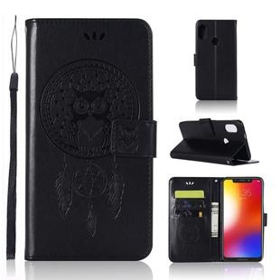 Wind Chime Owl Embossing Pattern Horizontal Flip Leather Case with Holder & Card Slots & Wallet For Motorola Moto One (P30 Play)(Black)