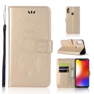 Wind Chime Owl Embossing Pattern Horizontal Flip Leather Case with Holder & Card Slots & Wallet For Motorola Moto One (P30 Play)(Gold)