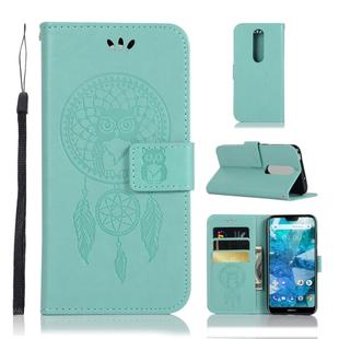 Wind Chime Owl Embossing Pattern Horizontal Flip Leather Case with Holder & Card Slots & Wallet For Nokia 7.1(Green)
