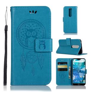 Wind Chime Owl Embossing Pattern Horizontal Flip Leather Case with Holder & Card Slots & Wallet For Nokia 7.1(Blue)