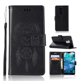 Wind Chime Owl Embossing Pattern Horizontal Flip Leather Case with Holder & Card Slots & Wallet For Nokia 8.1 / X7(Black)