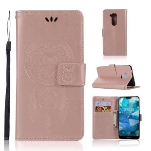 Wind Chime Owl Embossing Pattern Horizontal Flip Leather Case with Holder & Card Slots & Wallet For Nokia 8.1 / X7(Rose Gold)