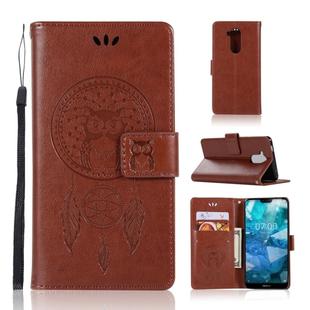 Wind Chime Owl Embossing Pattern Horizontal Flip Leather Case with Holder & Card Slots & Wallet For Nokia 8.1 / X7(Brown)