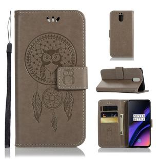 Wind Chime Owl Embossing Pattern Horizontal Flip Leather Case with Holder & Card Slots & Wallet For OnePlus 6T(Grey)