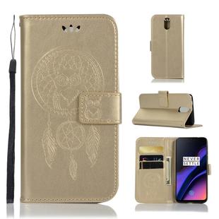 Wind Chime Owl Embossing Pattern Horizontal Flip Leather Case with Holder & Card Slots & Wallet For OnePlus 6T(Gold)