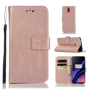 Wind Chime Owl Embossing Pattern Horizontal Flip Leather Case with Holder & Card Slots & Wallet For OnePlus 6T(Rose Gold)