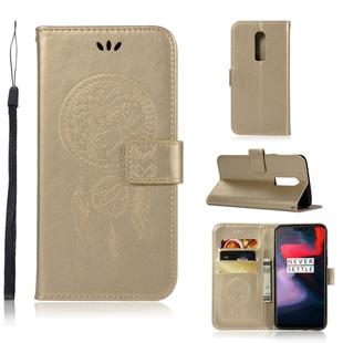 Wind Chime Owl Embossing Pattern Horizontal Flip Leather Case with Holder & Card Slots & Wallet For OnePlus 6(Gold)