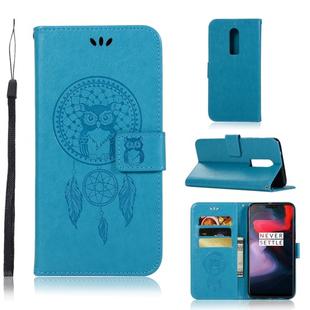 Wind Chime Owl Embossing Pattern Horizontal Flip Leather Case with Holder & Card Slots & Wallet For OnePlus 6(Blue)
