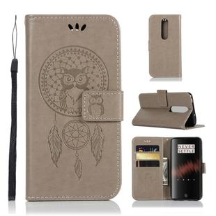 Wind Chime Owl Embossing Pattern Horizontal Flip Leather Case with Holder & Card Slots & Wallet For OnePlus 7(Grey)