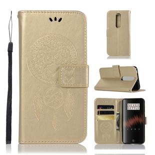 Wind Chime Owl Embossing Pattern Horizontal Flip Leather Case with Holder & Card Slots & Wallet For OnePlus 7(Gold)